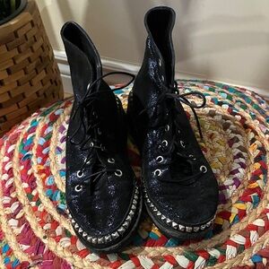 Calleen Cordero Navy Metallic Leather glitter Studded Women's Boots